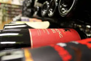 red labelled bottle of wine