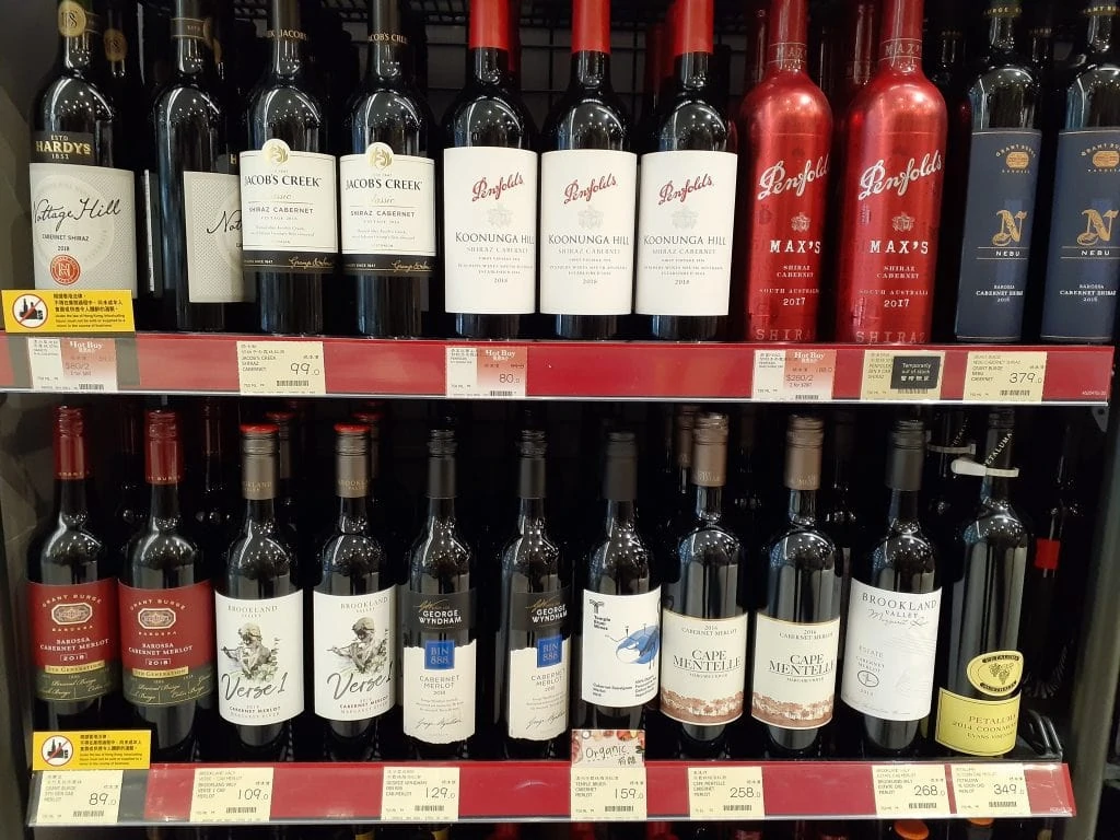 shelf full of wines