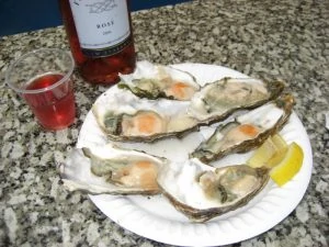 rose wine and oysters