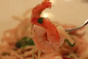 shrimp pasta up close